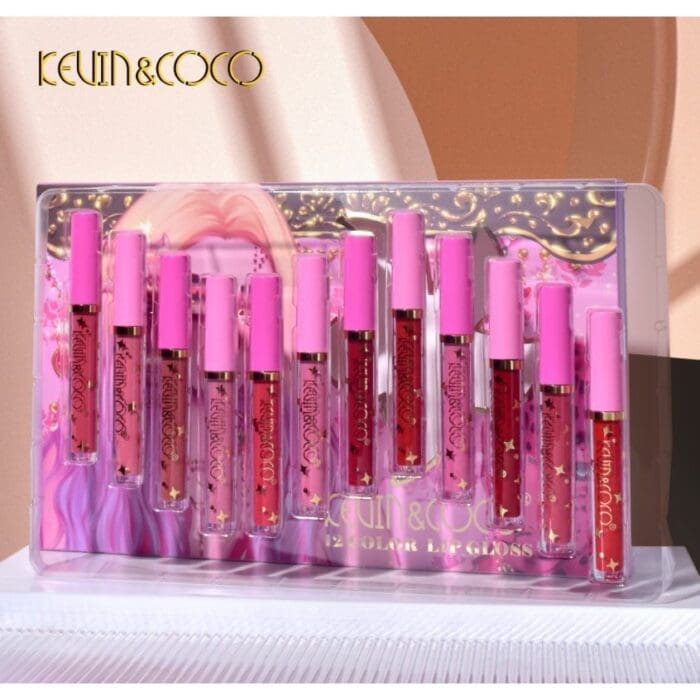 set 12 lip gloss kevin coco nuante de rosu rose nude roz cutie dreptunghiulara 26 5x16 5x2 2 cm 200 6523f3fe2b0bc