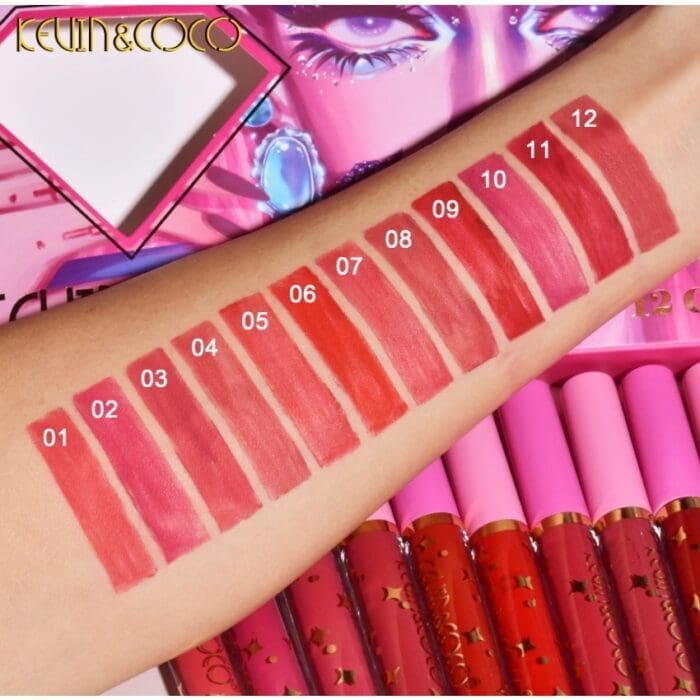 set 12 lip gloss kevin coco nuante de rosu si rose cutie dreptunghiulara 26 5x16 5x2 2 cm 200 g mult 6523f245b8424